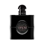 تصویر بطری بلک اوپیوم زنانه از برند ایو سن لورن، مشکی و درخشان، نمایانگر جذابیت شبانه و رایحهای اعتیادآور